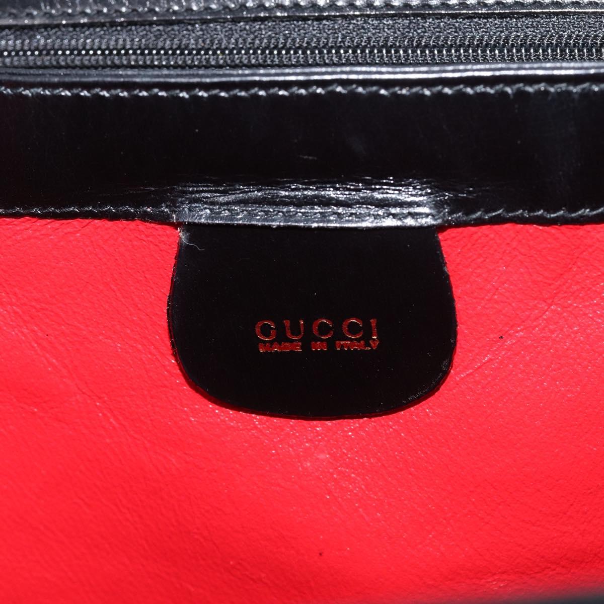 GUCCI Shoulder Bag Leather Black Gold Auth 210759A