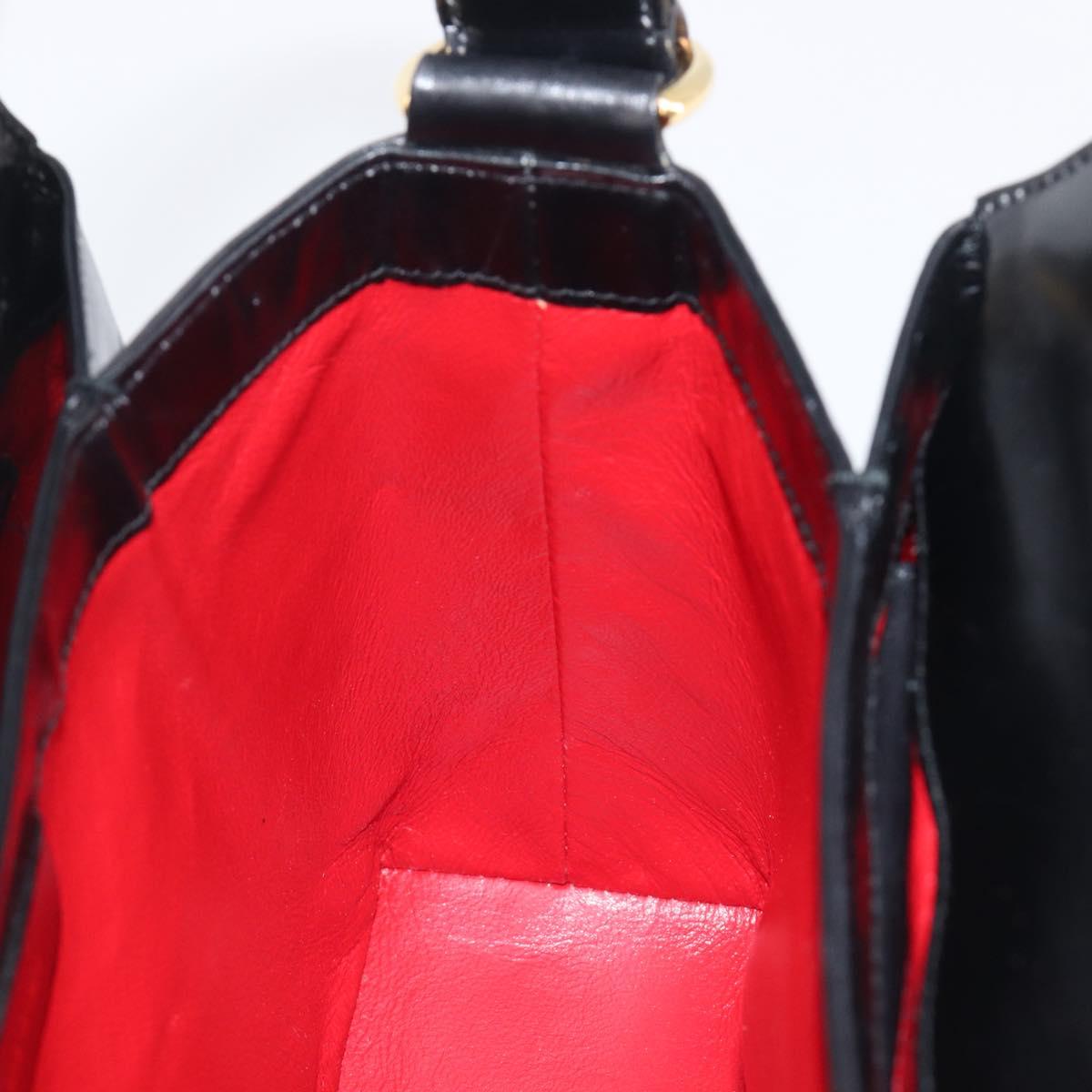 GUCCI Shoulder Bag Leather Black Gold Auth 210759A