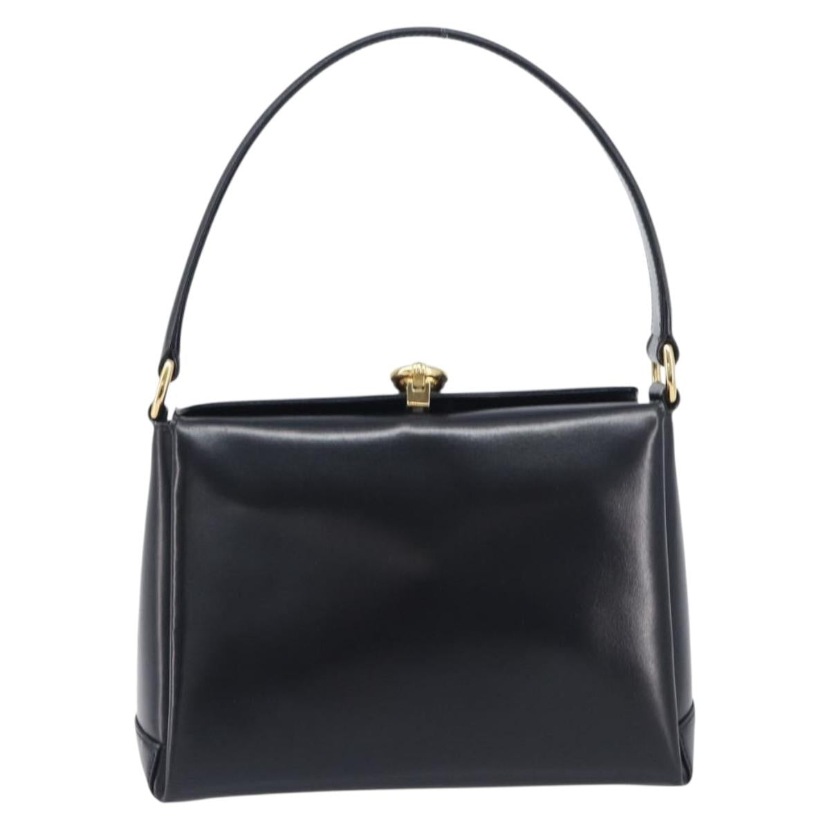 GUCCI Shoulder Bag Leather Black Gold Auth 210759A