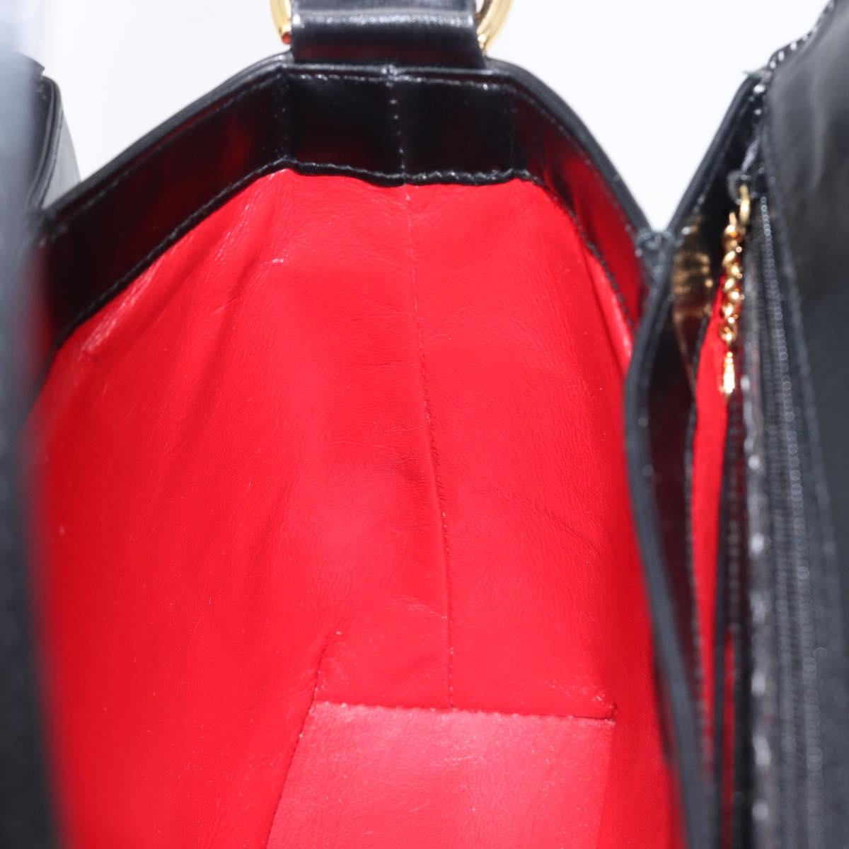 GUCCI Shoulder Bag Leather Black Gold Auth 210759A