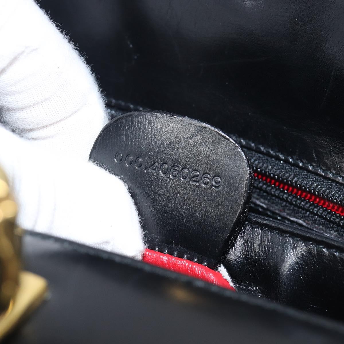 GUCCI Shoulder Bag Leather Black Gold Auth 210759A