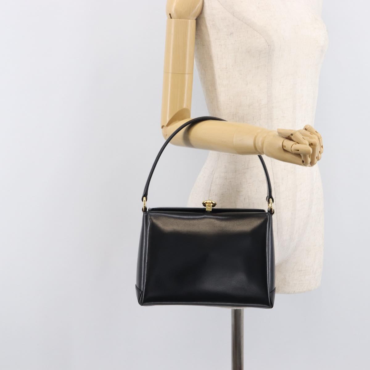 GUCCI Shoulder Bag Leather Black Gold Auth 210759A