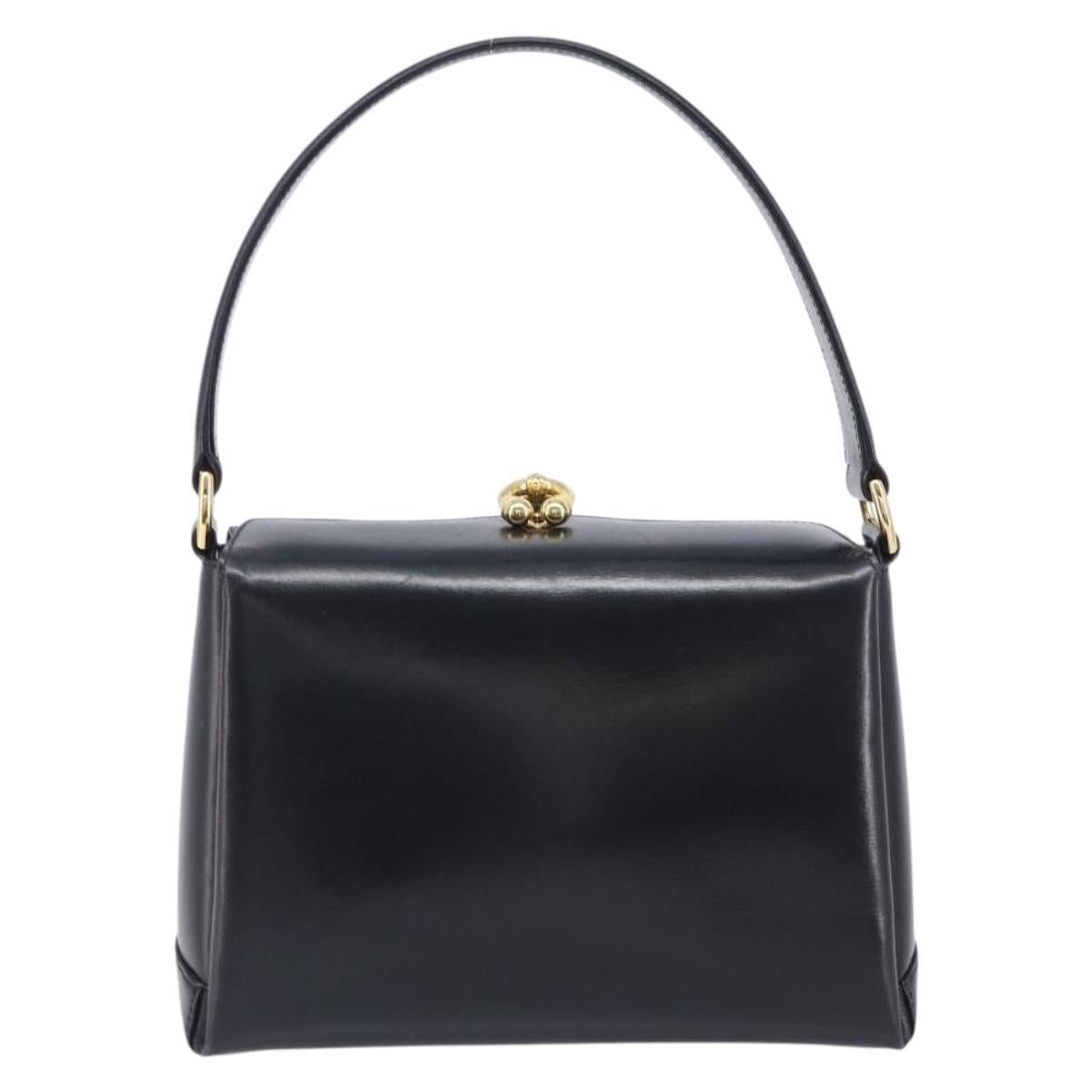 GUCCI Shoulder Bag Leather Black Gold Auth 210759A