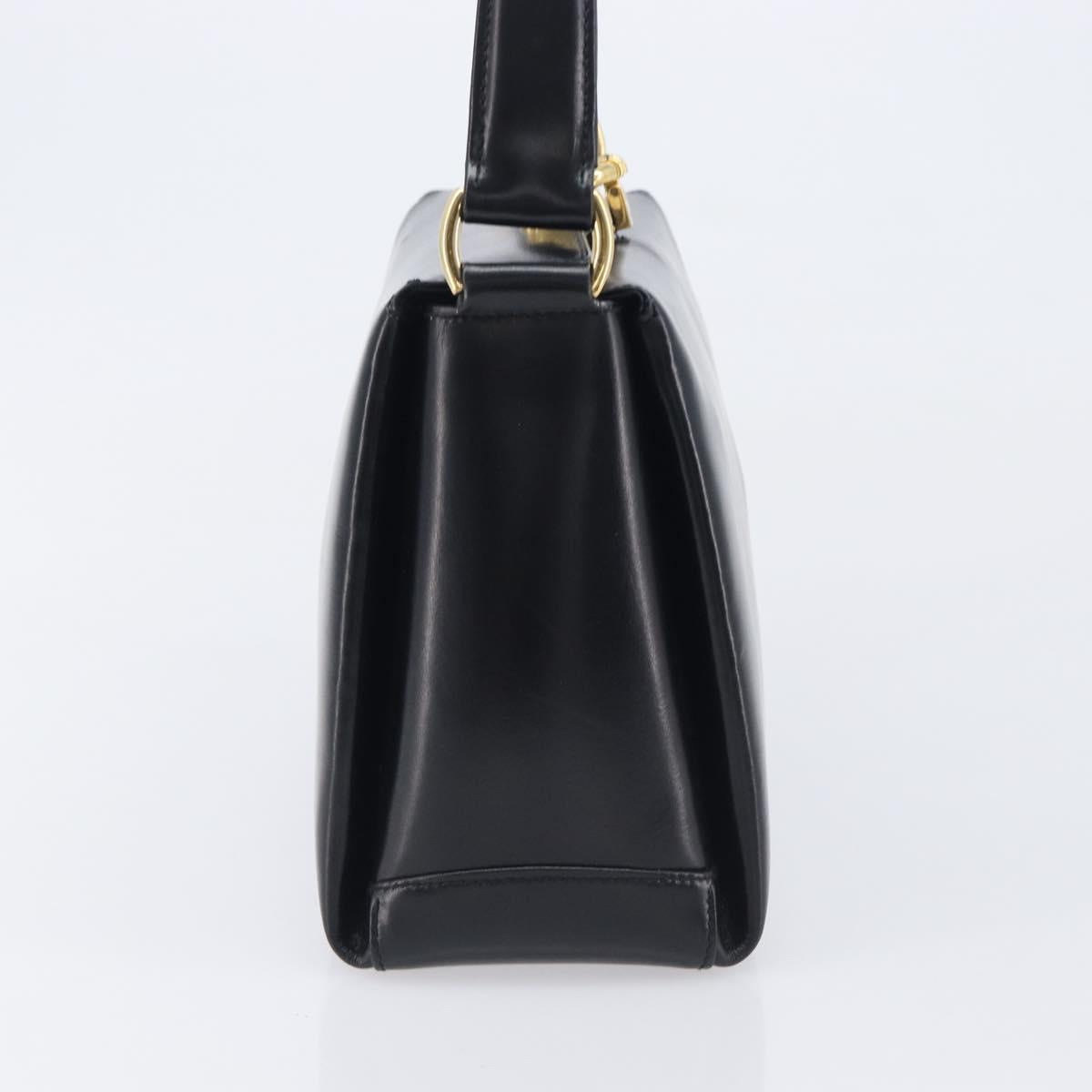 GUCCI Shoulder Bag Leather Black Gold Auth 210759A