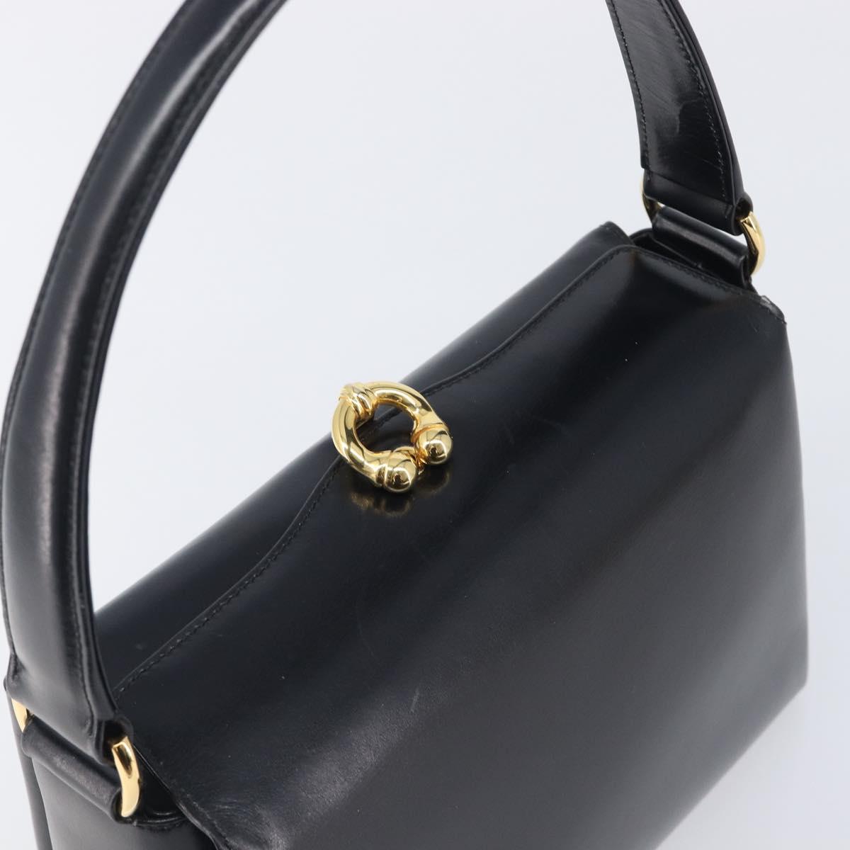 GUCCI Shoulder Bag Leather Black Gold Auth 210759A