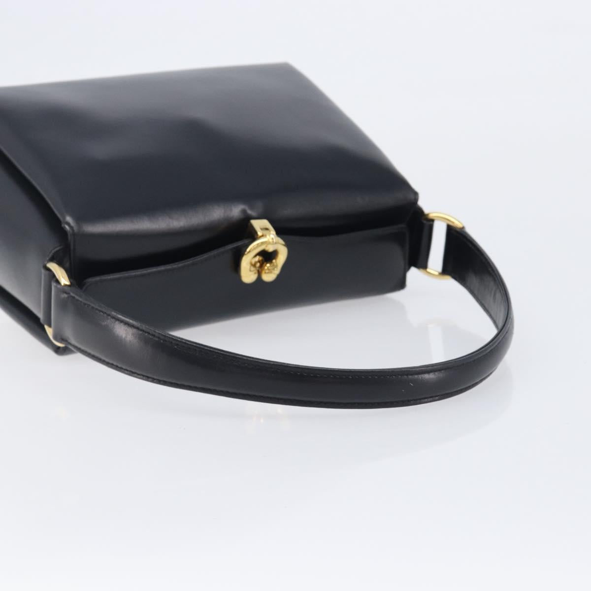 GUCCI Shoulder Bag Leather Black Gold Auth 210759A