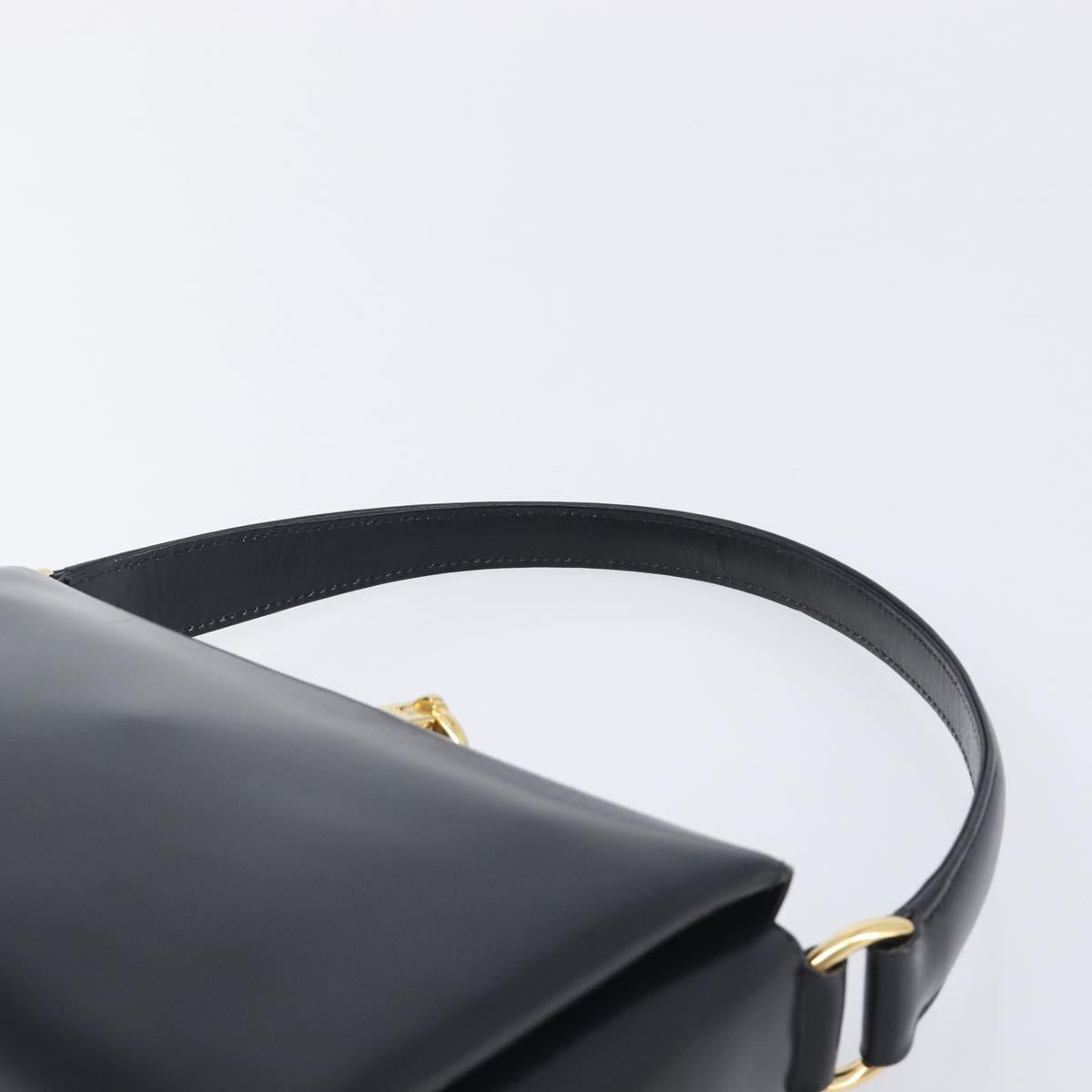 GUCCI Shoulder Bag Leather Black Gold Auth 210759A