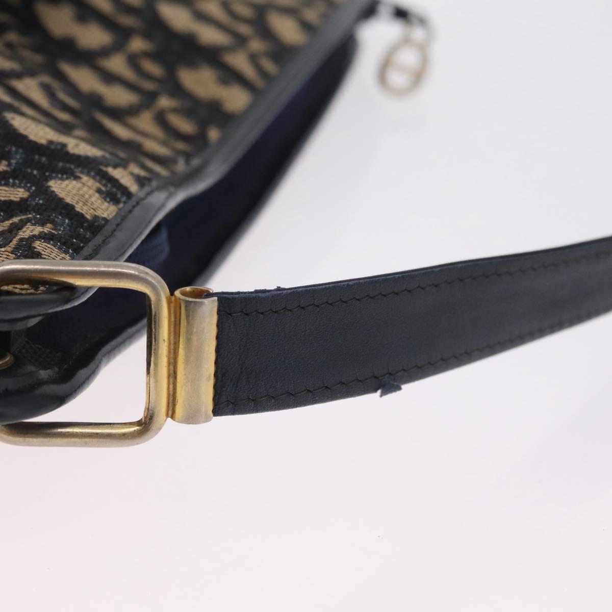 Christian Dior Trotter Canvas Shoulder Bag Navy Gold Auth 210768