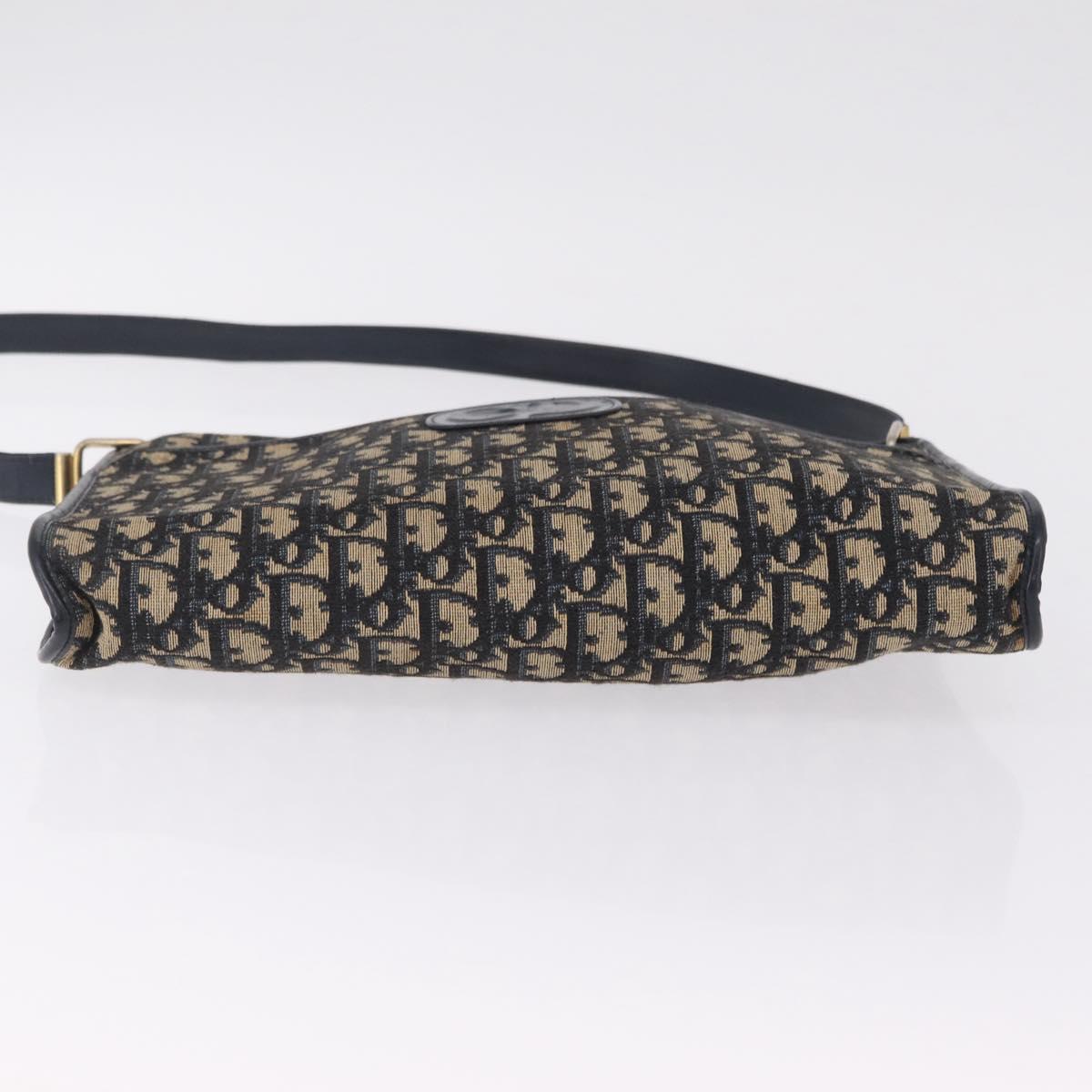 Christian Dior Trotter Canvas Shoulder Bag Navy Gold Auth 210768