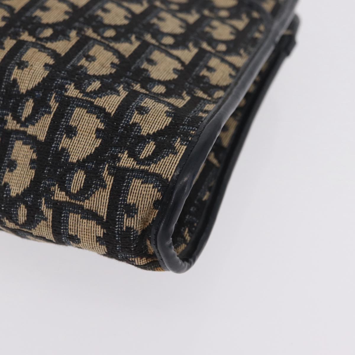 Christian Dior Trotter Canvas Shoulder Bag Navy Gold Auth 210768