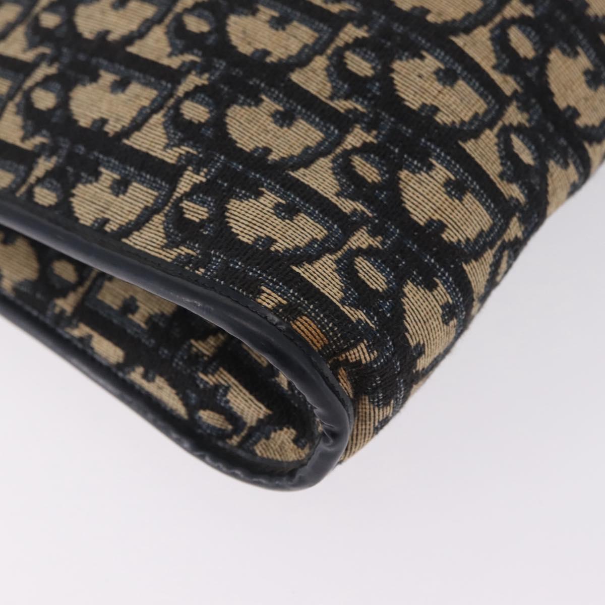 Christian Dior Trotter Canvas Shoulder Bag Navy Gold Auth 210768