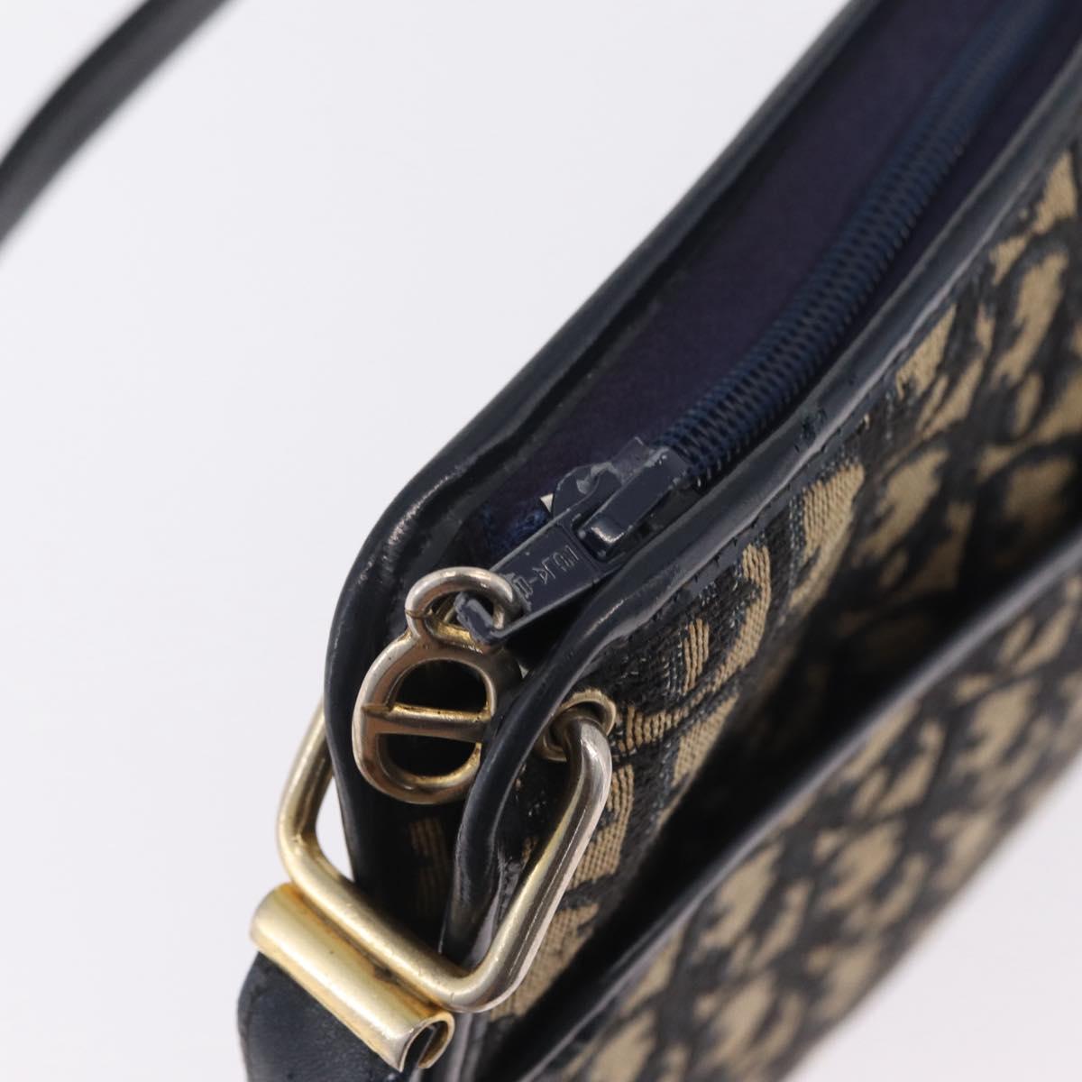 Christian Dior Trotter Canvas Shoulder Bag Navy Gold Auth 210768