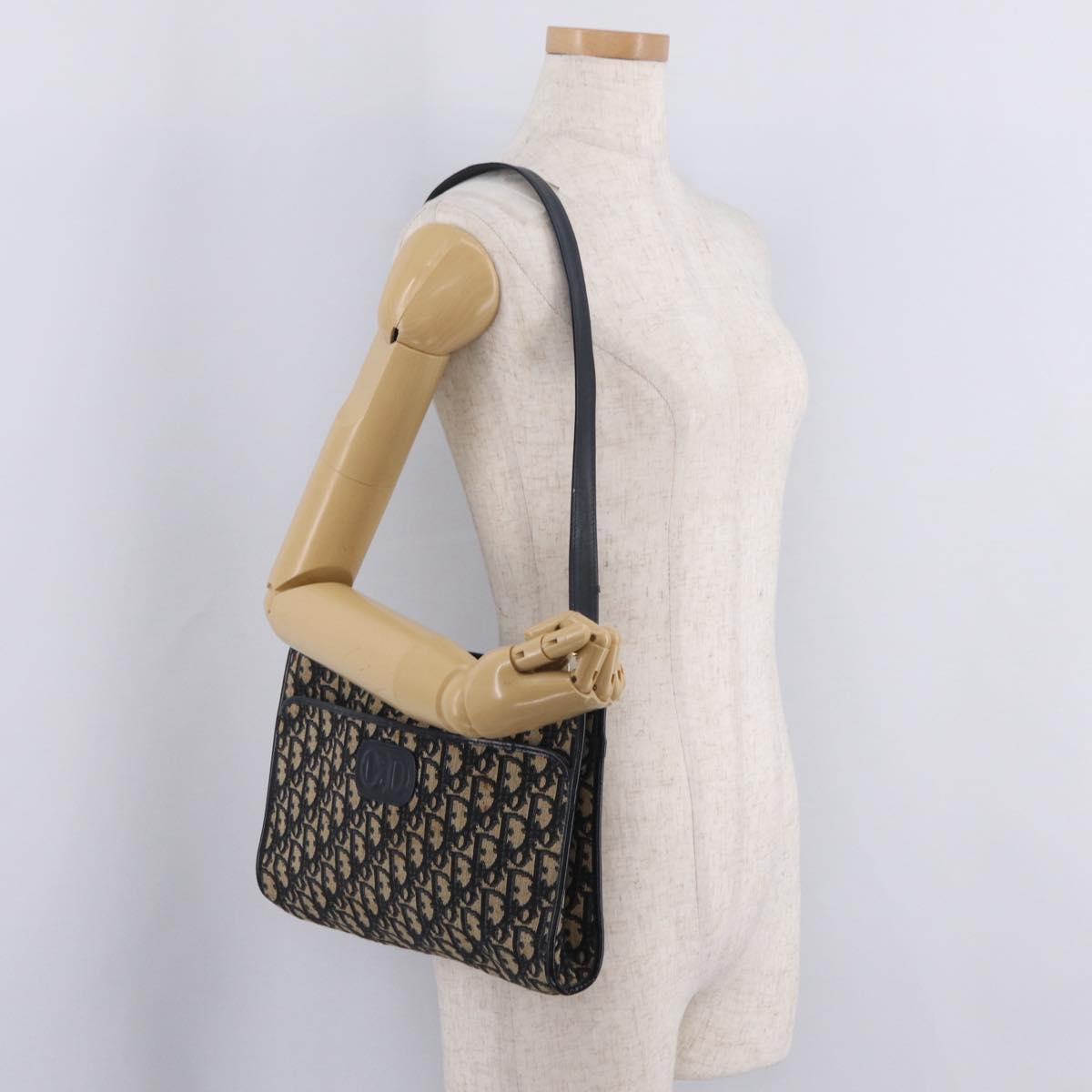 Christian Dior Trotter Canvas Shoulder Bag Navy Gold Auth 210768