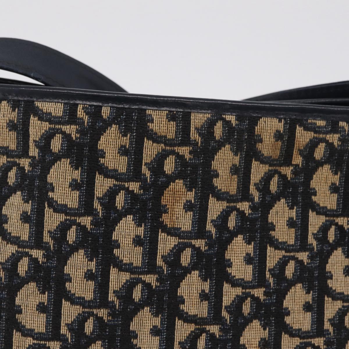 Christian Dior Trotter Canvas Shoulder Bag Navy Gold Auth 210768