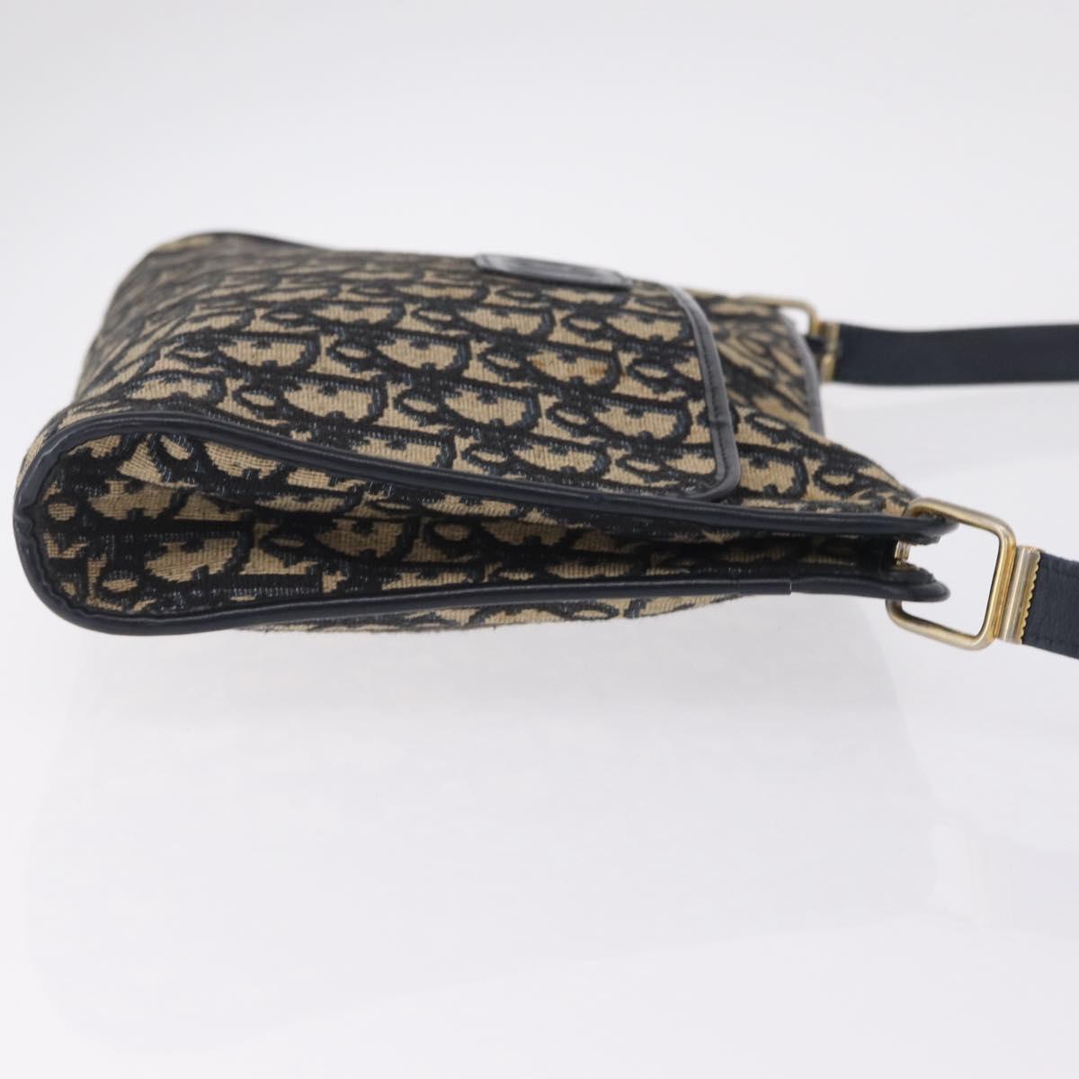 Christian Dior Trotter Canvas Shoulder Bag Navy Gold Auth 210768
