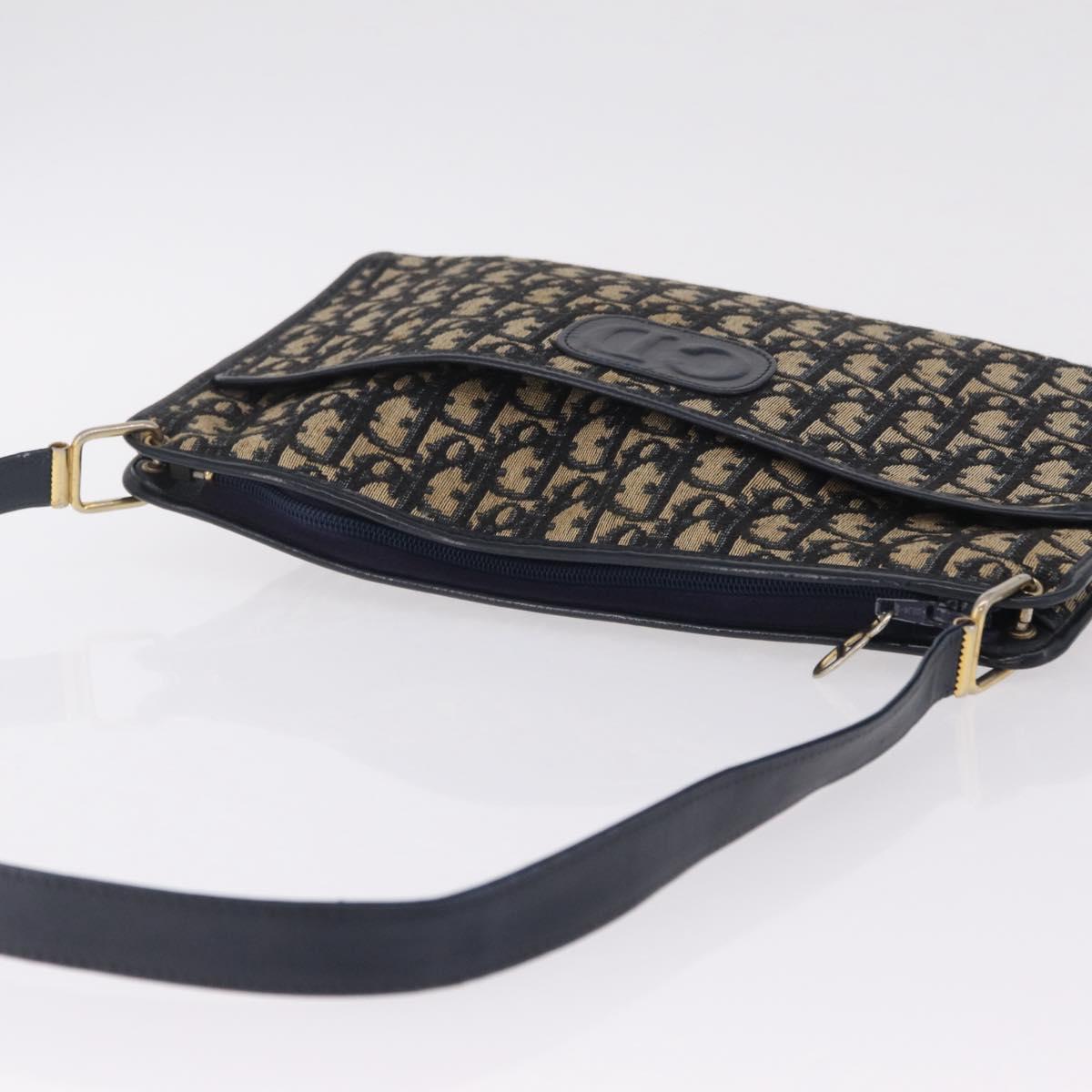 Christian Dior Trotter Canvas Shoulder Bag Navy Gold Auth 210768