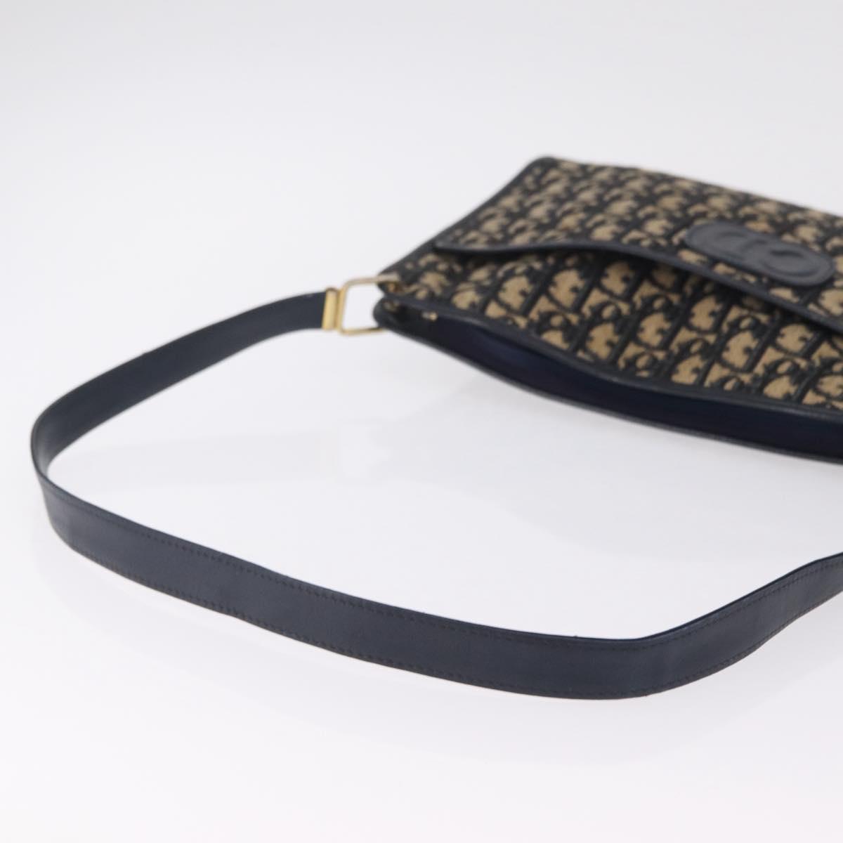 Christian Dior Trotter Canvas Shoulder Bag Navy Gold Auth 210768