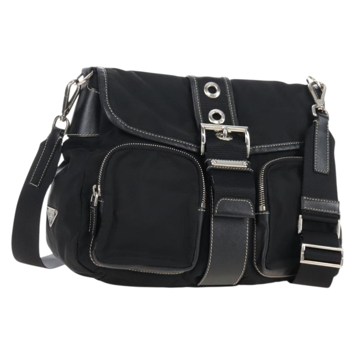 PRADA Shoulder Bag Nylon Black Silver Auth 210770V