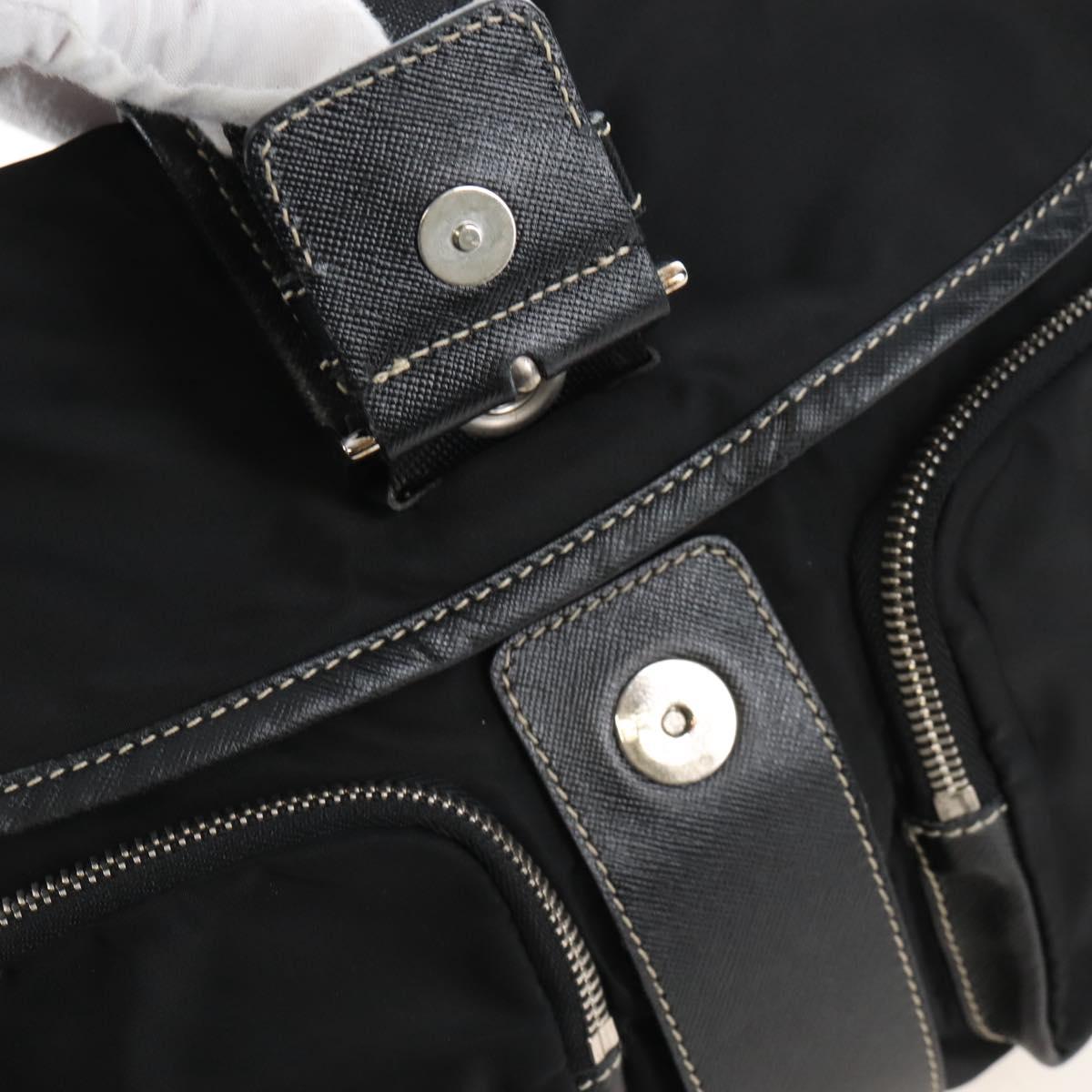 PRADA Shoulder Bag Nylon Black Silver Auth 210770V