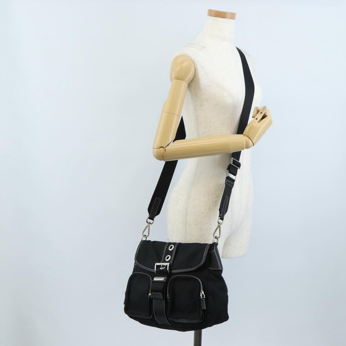 PRADA Shoulder Bag Nylon Black Silver Auth 210770V