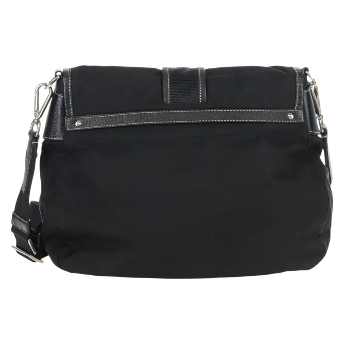 PRADA Shoulder Bag Nylon Black Silver Auth 210770V