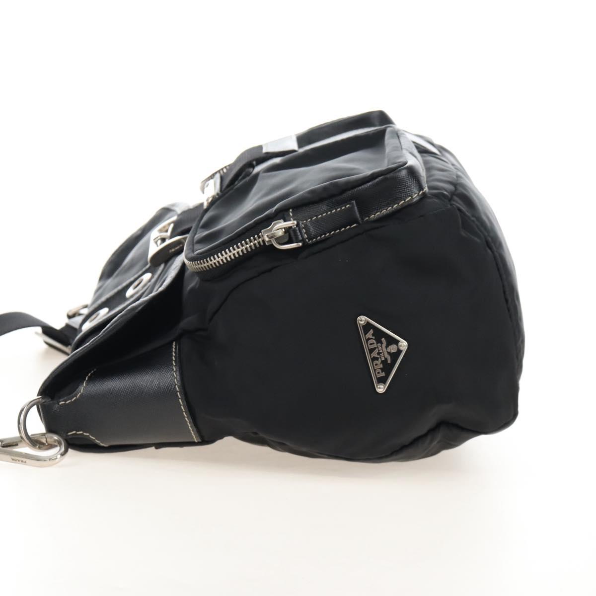 PRADA Shoulder Bag Nylon Black Silver Auth 210770V