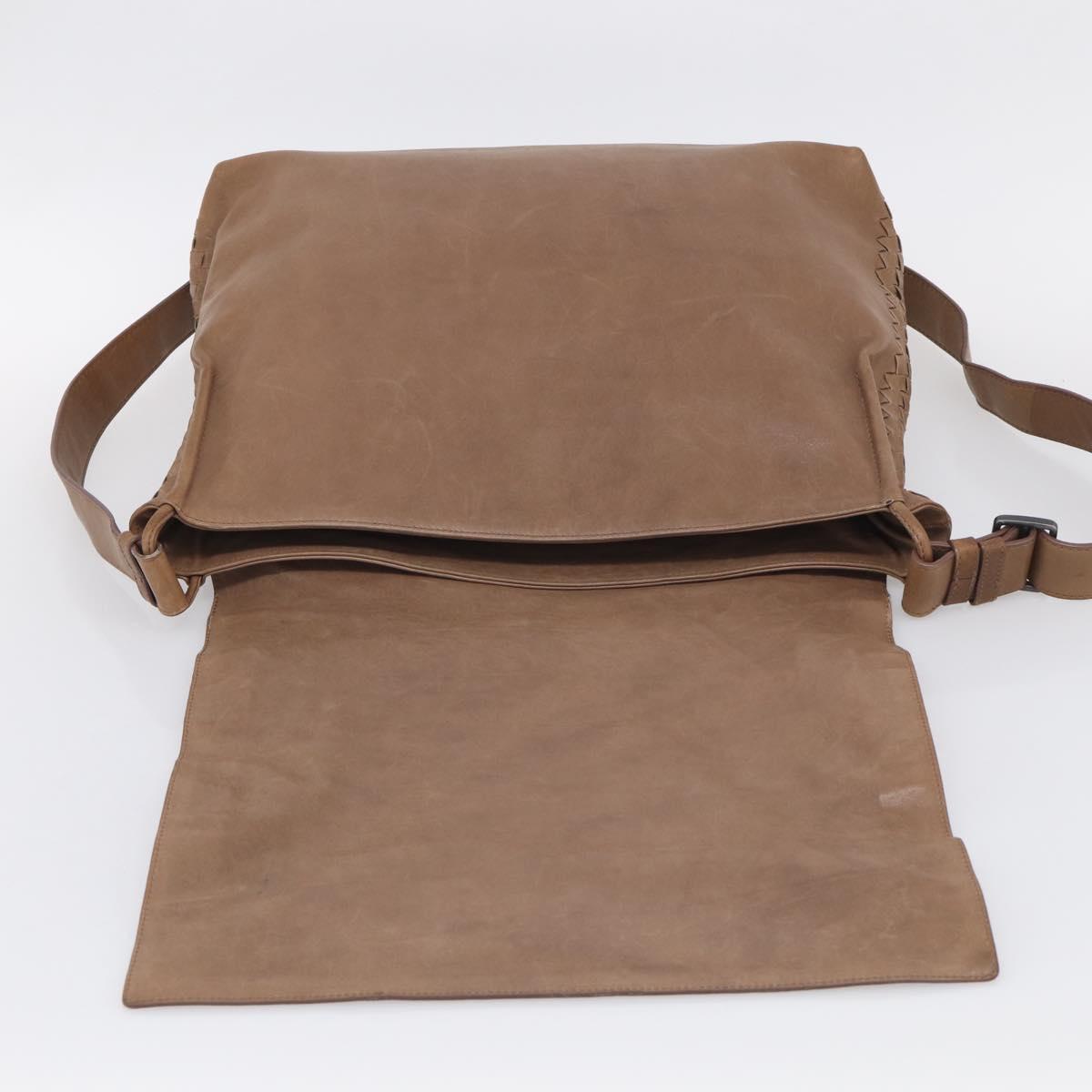 Bottega Veneta INTRECCIATO Shoulder Bag Leather Beige 221065 Auth 210771A