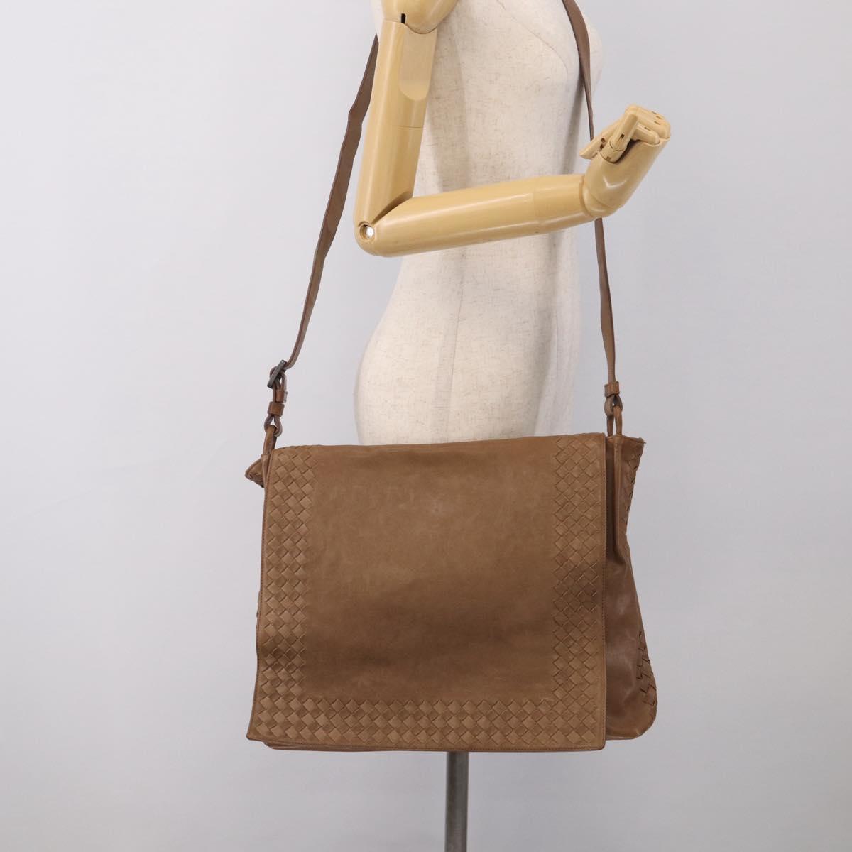 Bottega Veneta INTRECCIATO Shoulder Bag Leather Beige 221065 Auth 210771A