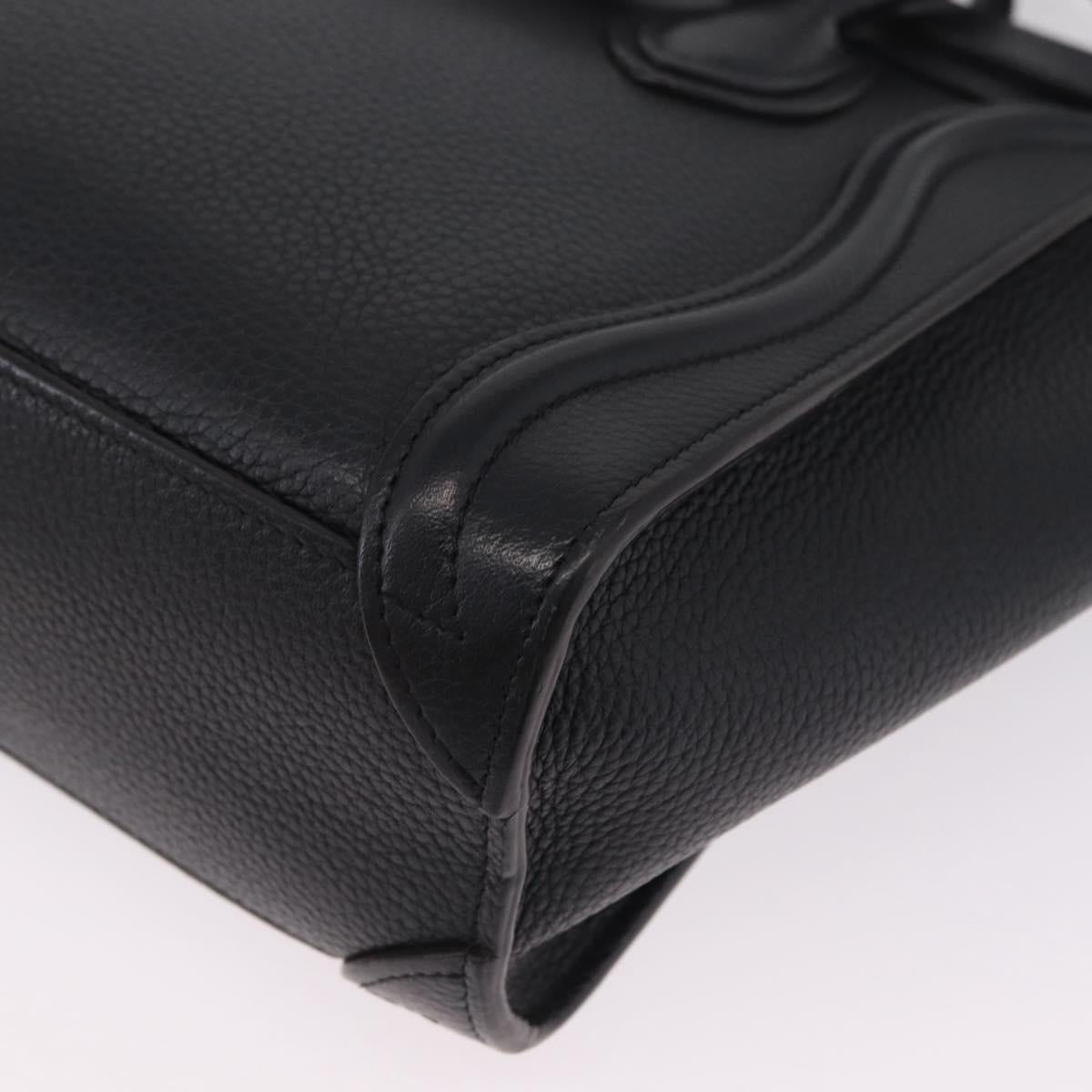 CELINE Luggage Nano Hand Bag Leather 2way Black Silver Auth 210773M