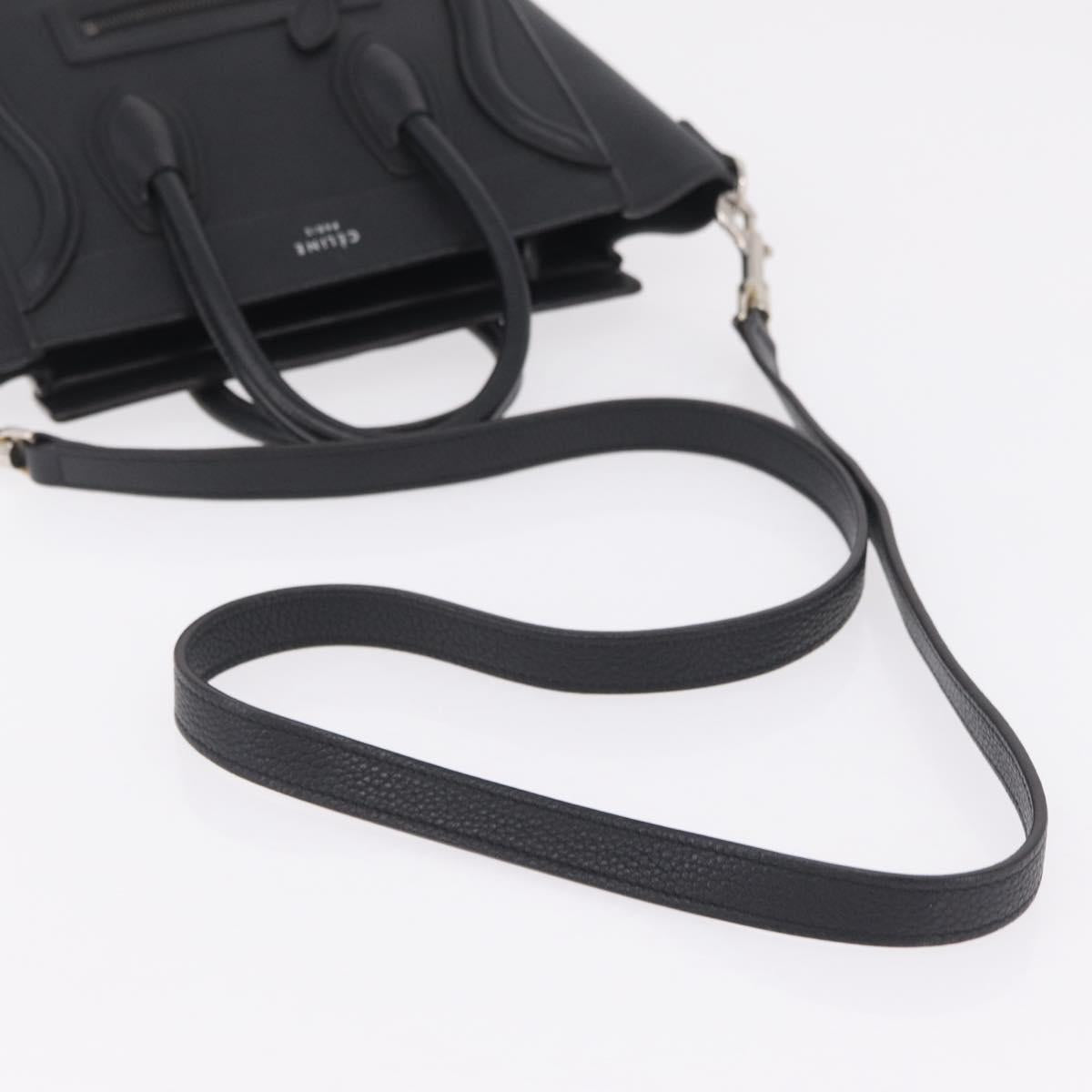 CELINE Luggage Nano Hand Bag Leather 2way Black Silver Auth 210773M