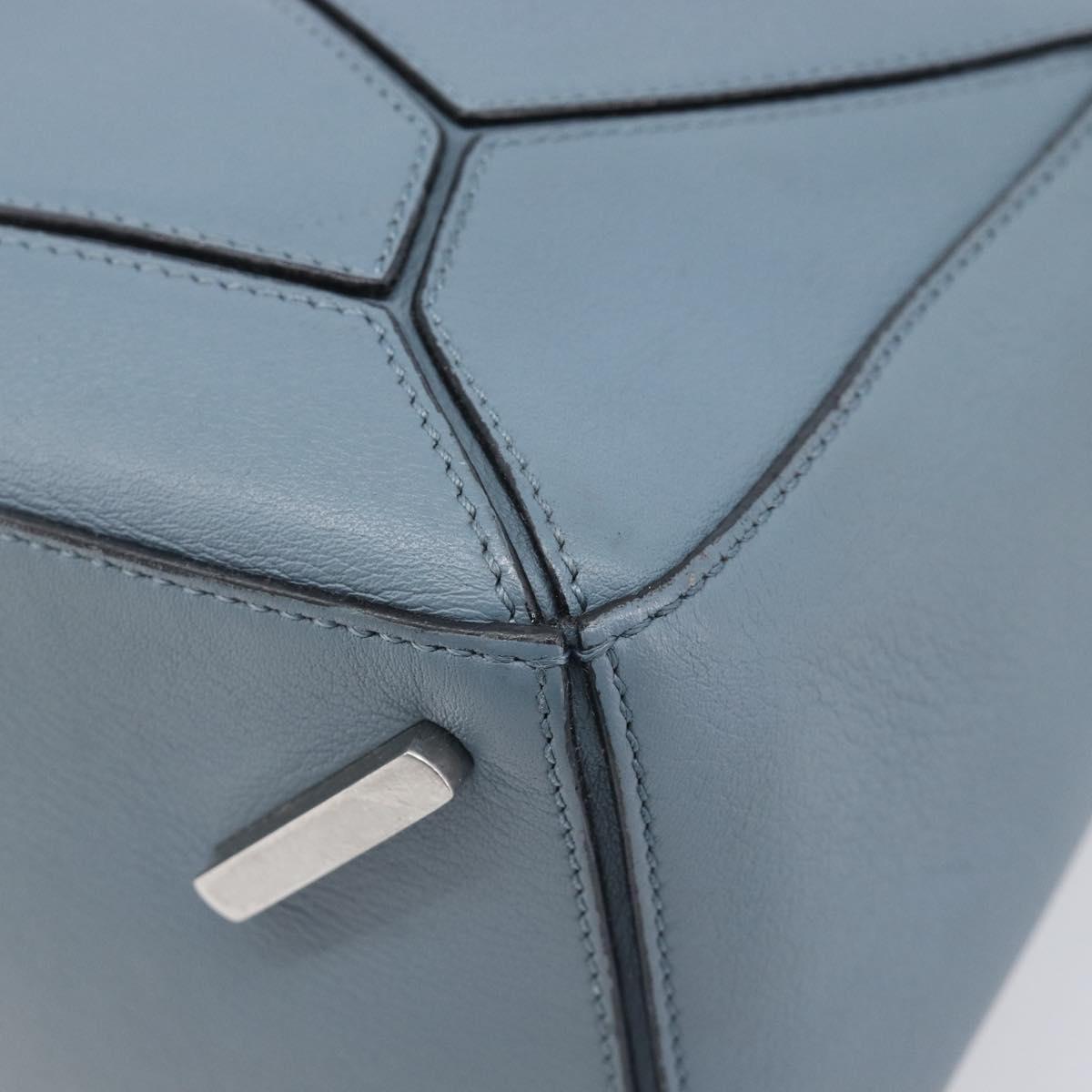LOEWE Puzzle Bag Hand Bag Leather 2way Light Blue Silver Auth 210776M