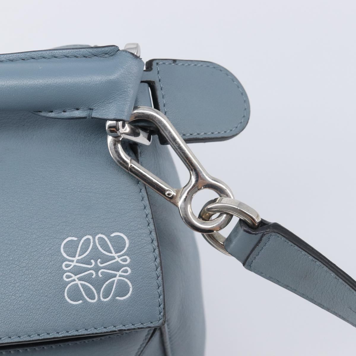 LOEWE Puzzle Bag Hand Bag Leather 2way Light Blue Silver Auth 210776M