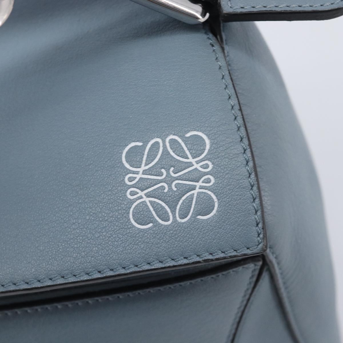 LOEWE Puzzle Bag Hand Bag Leather 2way Light Blue Silver Auth 210776M