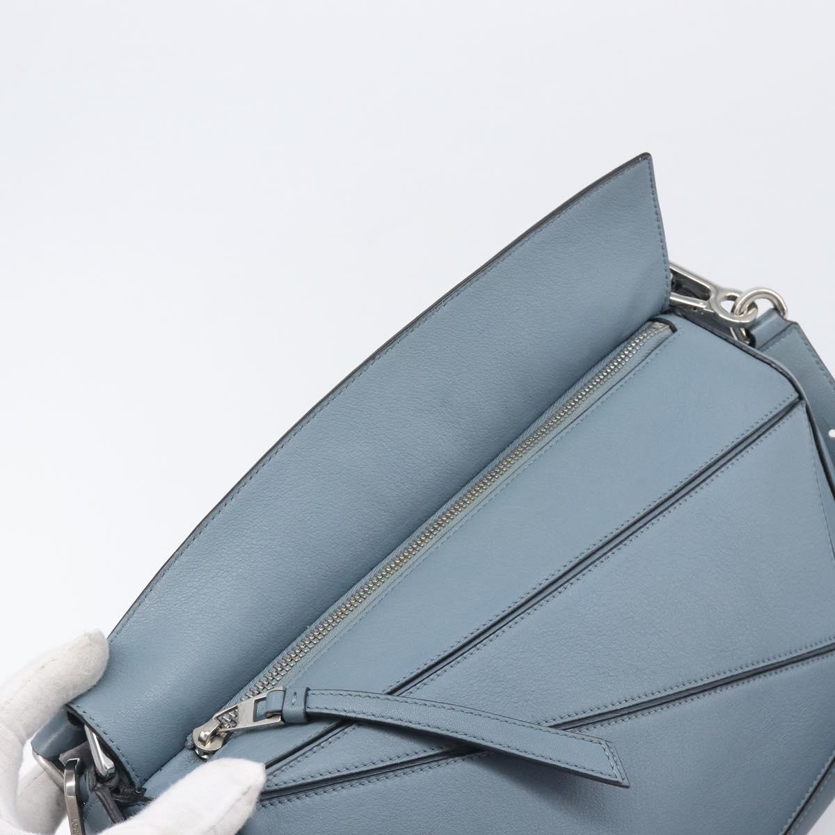 LOEWE Puzzle Bag Hand Bag Leather 2way Light Blue Silver Auth 210776M