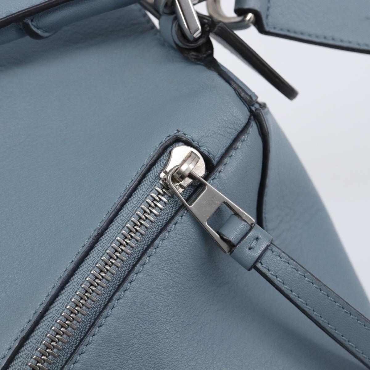 LOEWE Puzzle Bag Hand Bag Leather 2way Light Blue Silver Auth 210776M