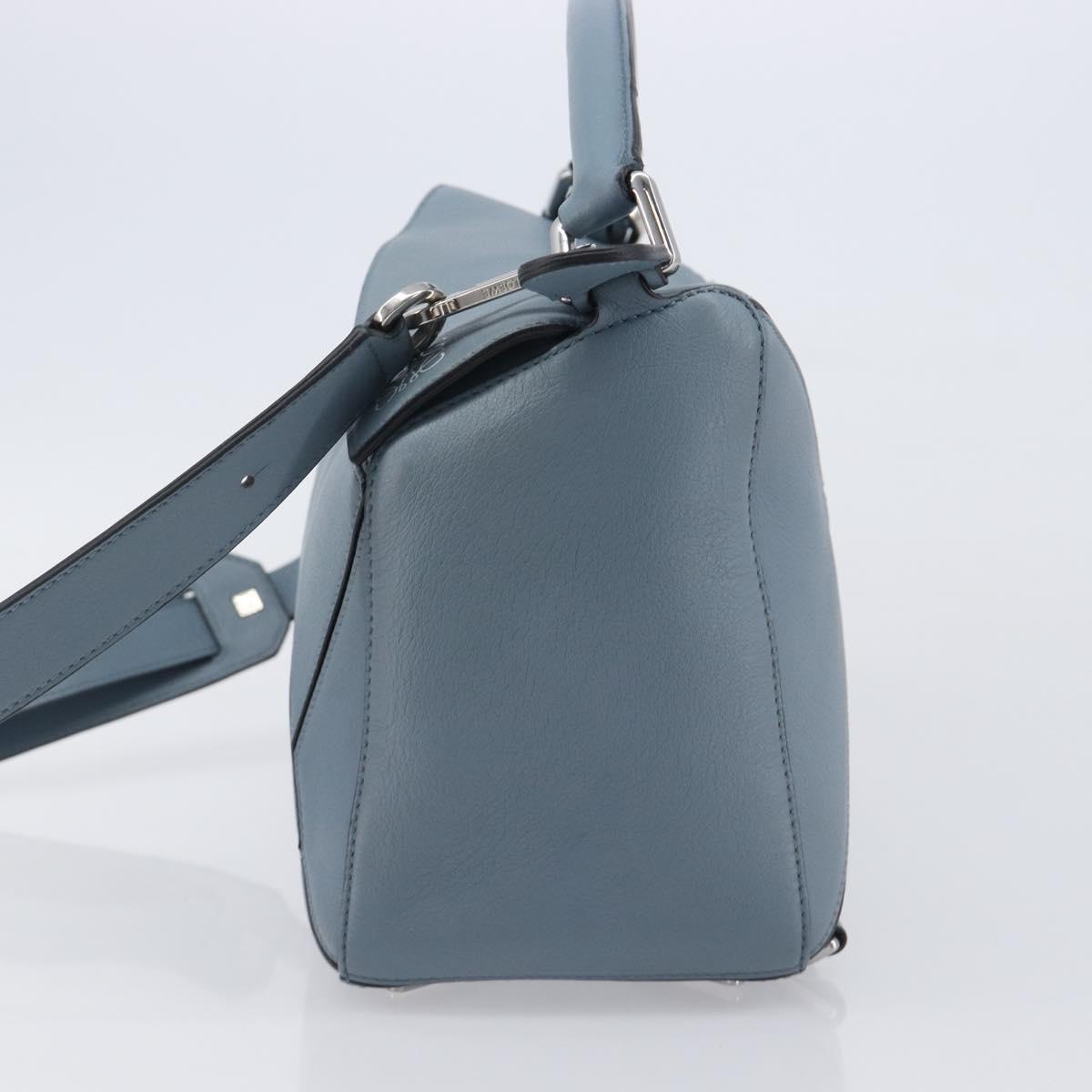 LOEWE Puzzle Bag Hand Bag Leather 2way Light Blue Silver Auth 210776M