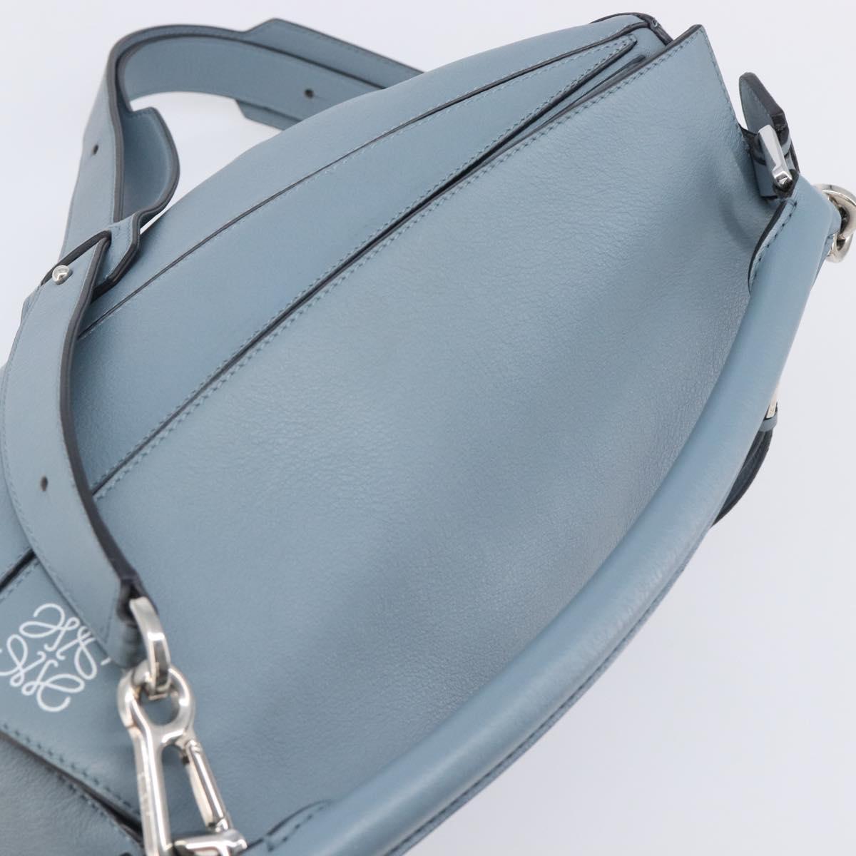 LOEWE Puzzle Bag Hand Bag Leather 2way Light Blue Silver Auth 210776M
