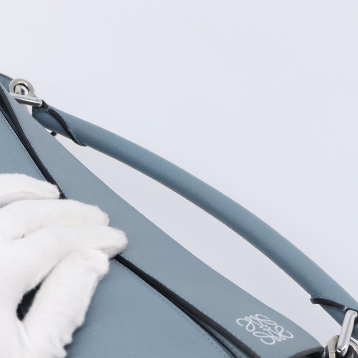 LOEWE Puzzle Bag Hand Bag Leather 2way Light Blue Silver Auth 210776M