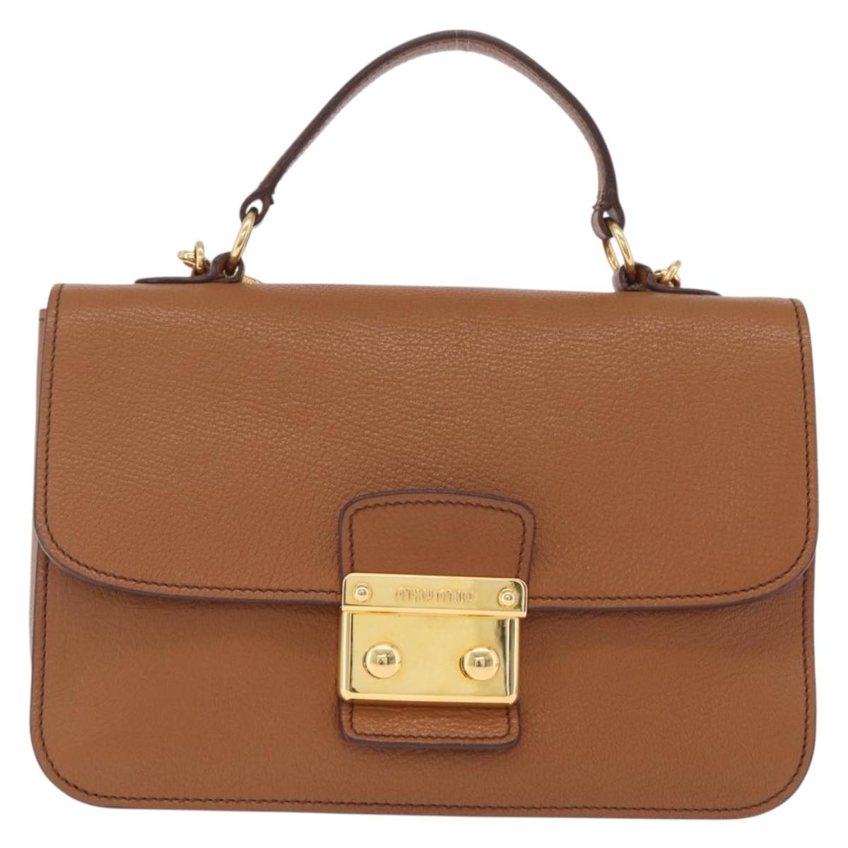 Miu Miu Madras Hand Bag Leather 2way Brown Gold Auth 210778V