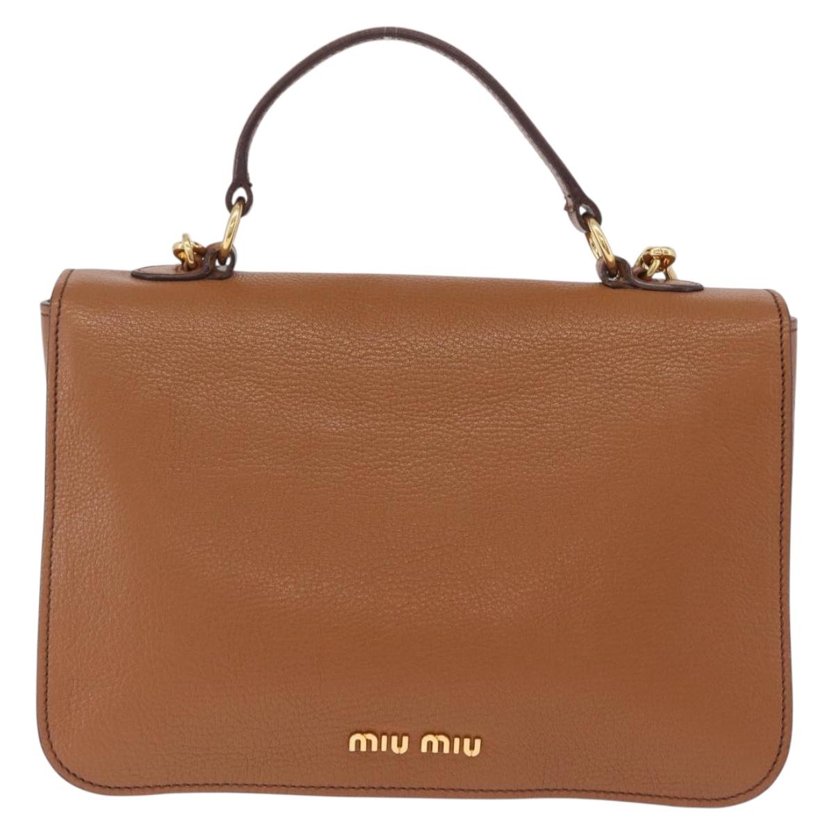 Miu Miu Madras Hand Bag Leather 2way Brown Gold Auth 210778V