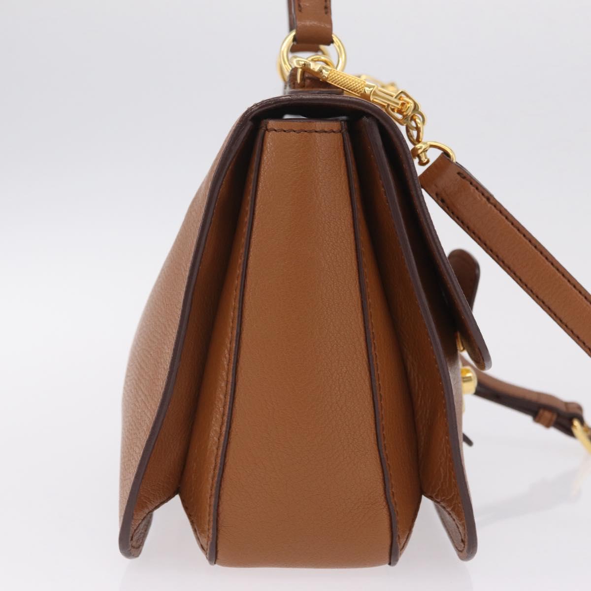 Miu Miu Madras Hand Bag Leather 2way Brown Gold Auth 210778V