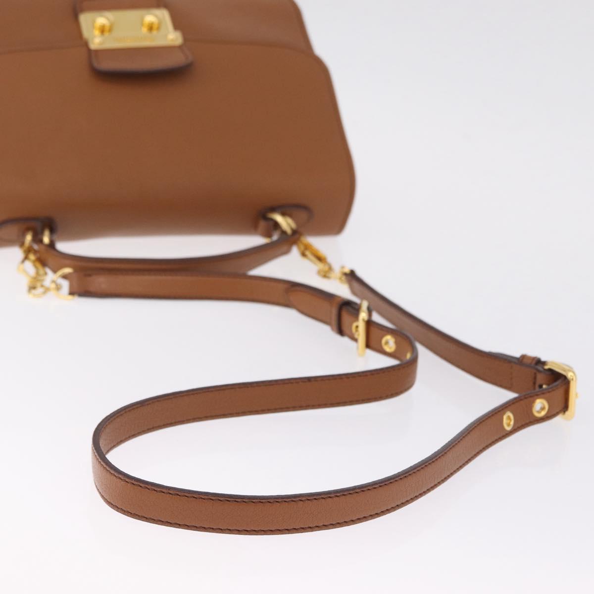 Miu Miu Madras Hand Bag Leather 2way Brown Gold Auth 210778V