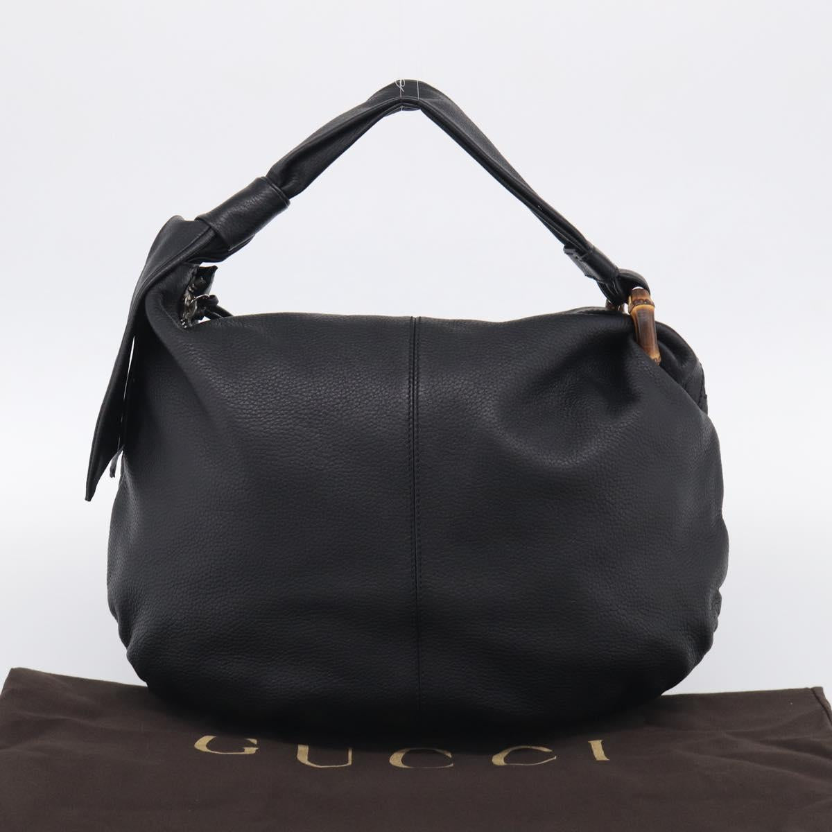 GUCCI Bamboo Shoulder Bag Leather Black Silver 232930 Auth 210779V
