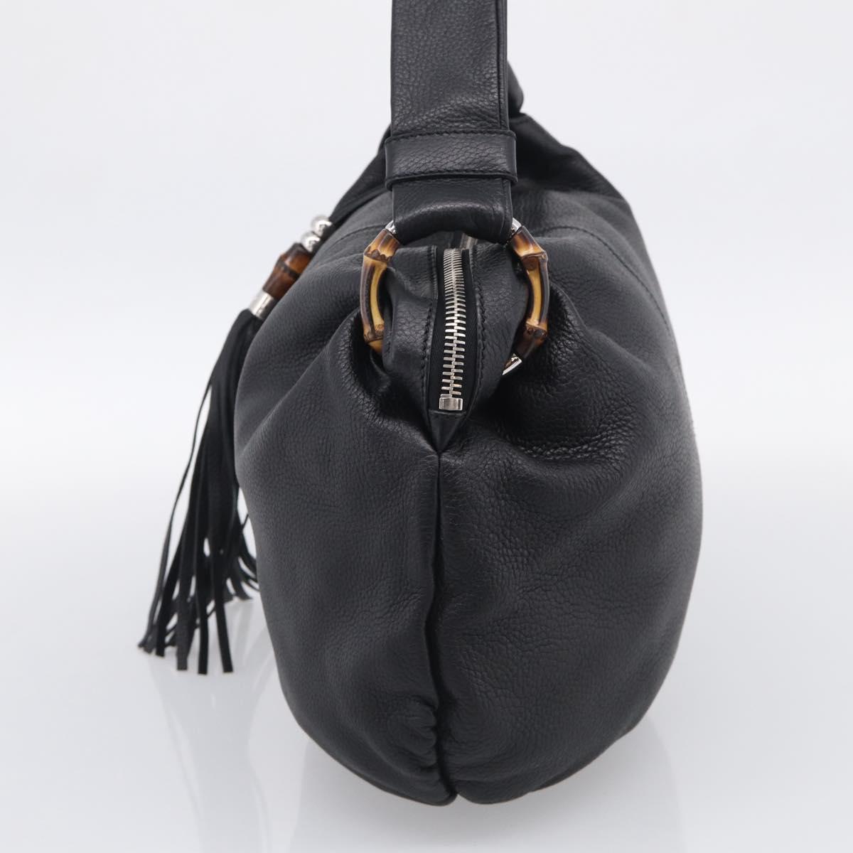 GUCCI Bamboo Shoulder Bag Leather Black Silver 232930 Auth 210779V
