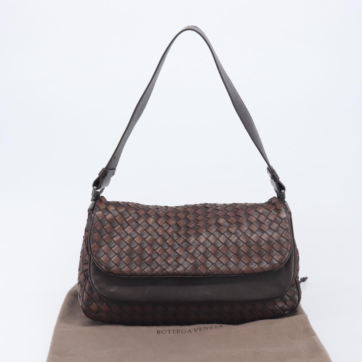 Bottega Veneta INTRECCIATO Shoulder Bag Leather Brown 142468 Auth 210785V