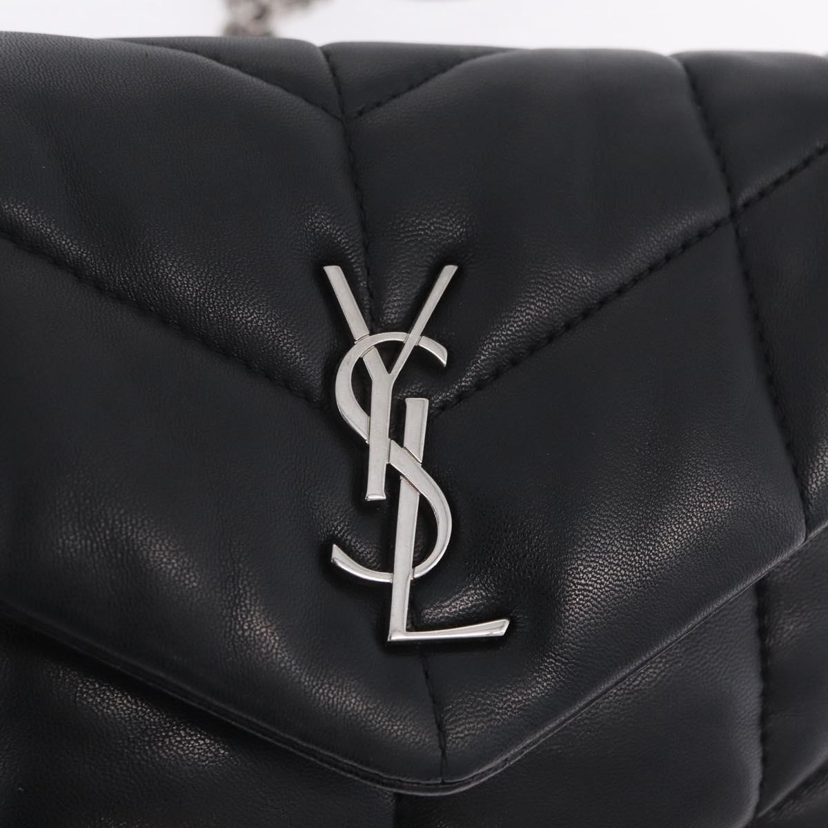 Saint Laurent Chain Lulu Shoulder Bag Leather Black Silver Auth 210788V