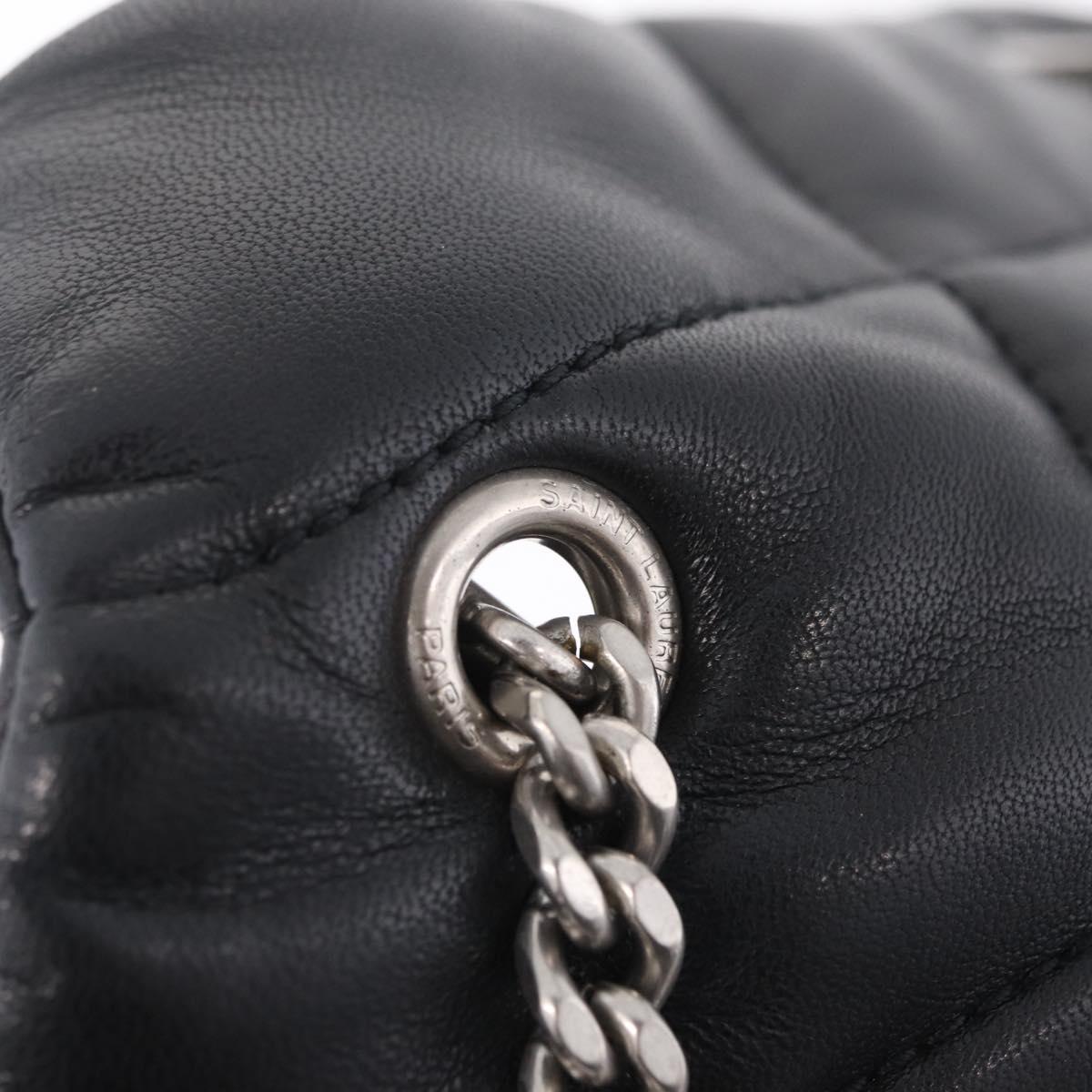Saint Laurent Chain Lulu Shoulder Bag Leather Black Silver Auth 210788V