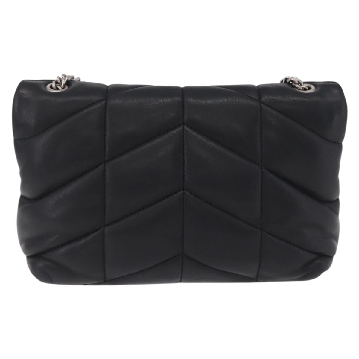 Saint Laurent Chain Lulu Shoulder Bag Leather Black Silver Auth 210788V