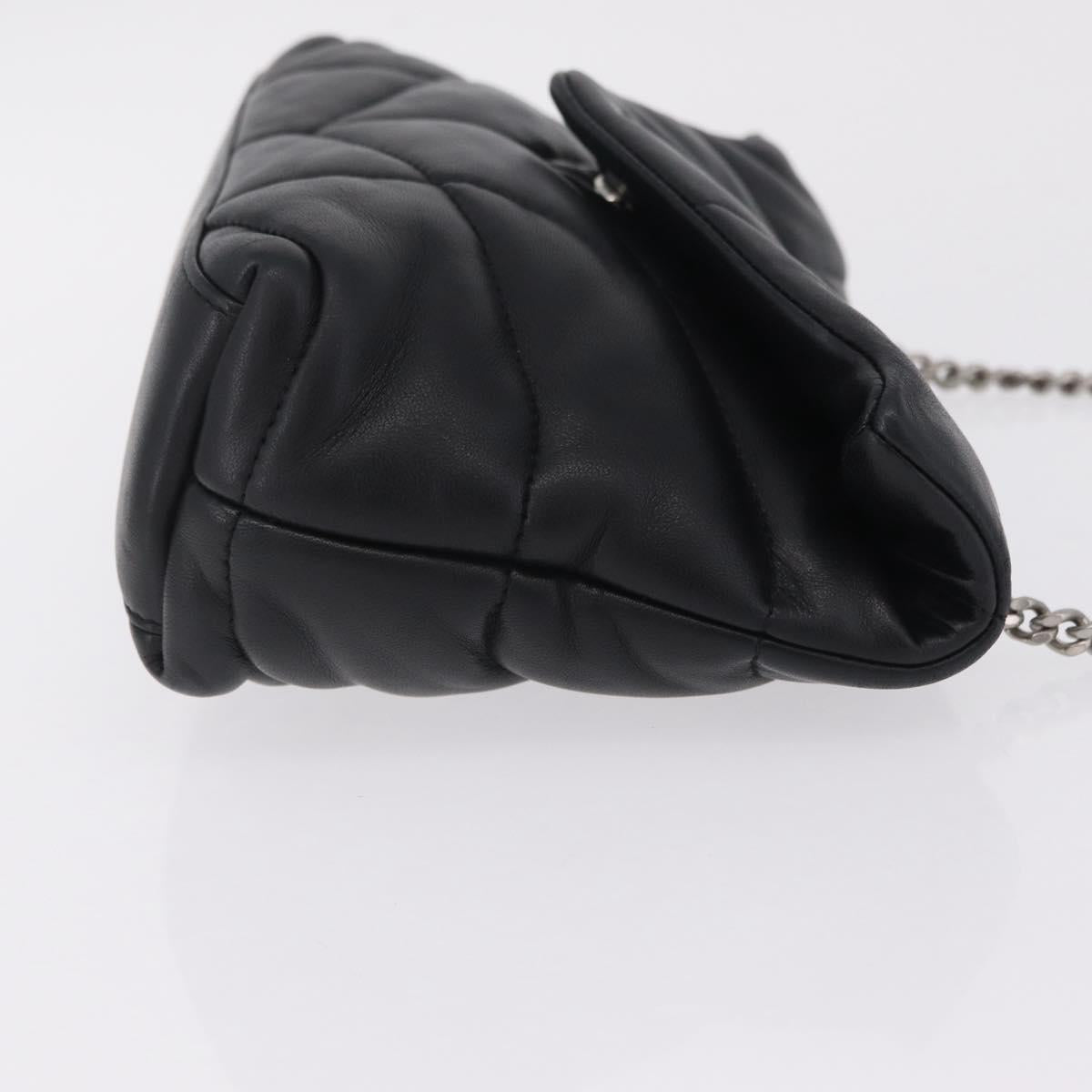 Saint Laurent Chain Lulu Shoulder Bag Leather Black Silver Auth 210788V