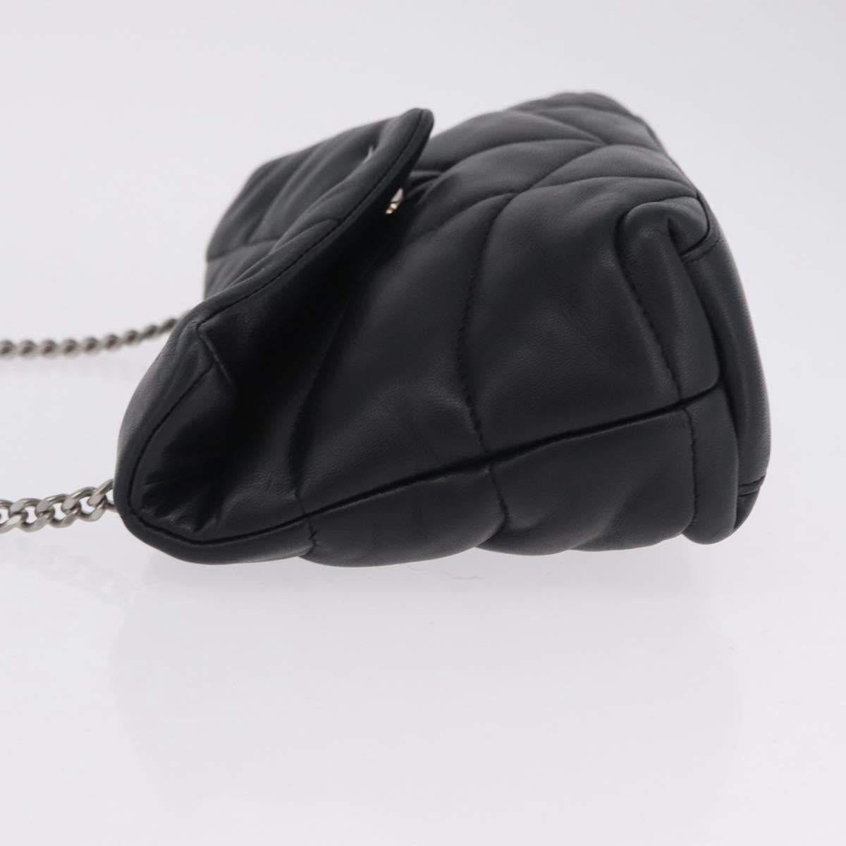 Saint Laurent Chain Lulu Shoulder Bag Leather Black Silver Auth 210788V